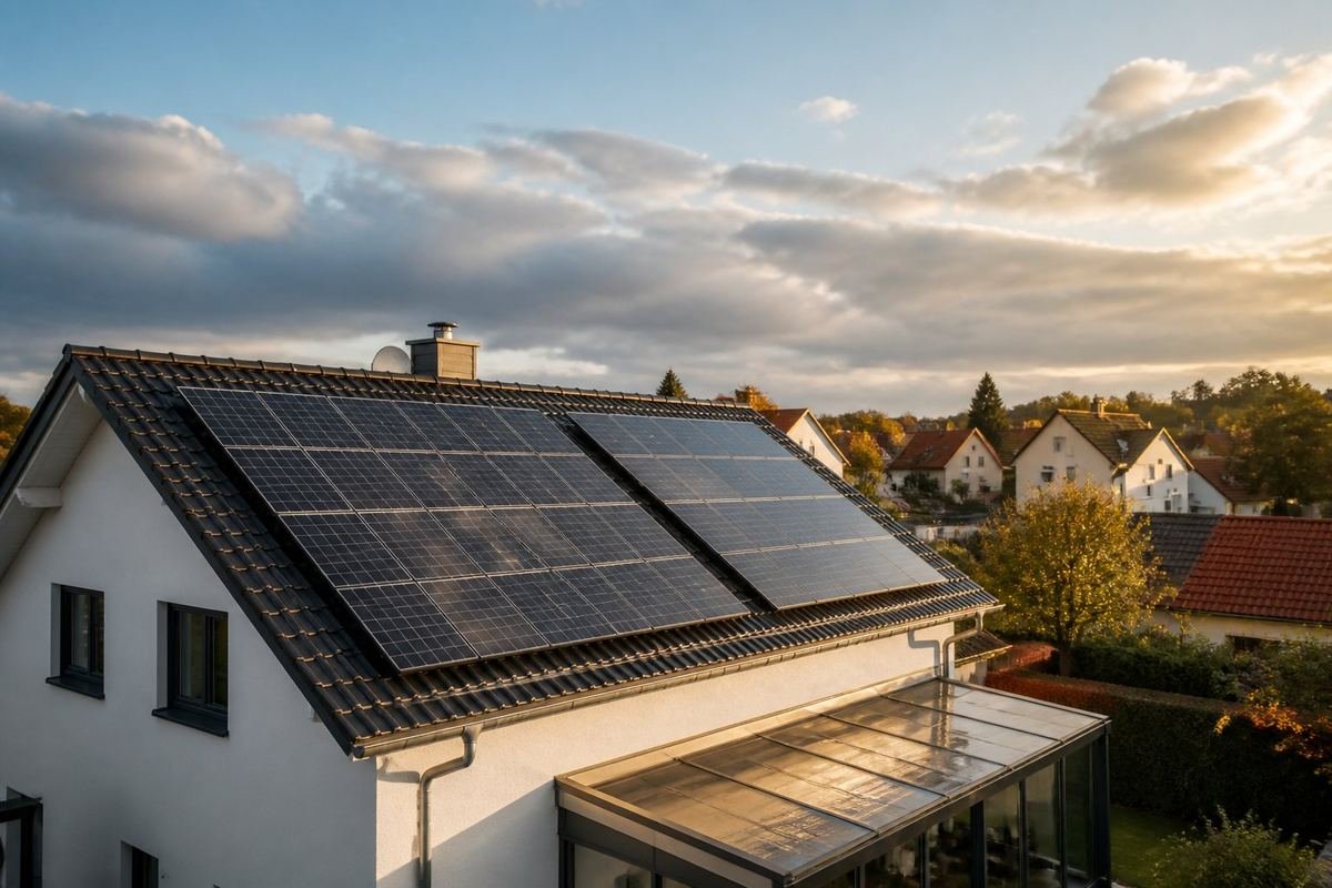 Photovoltaikanlage auf dem Dach eines Einfamilienhauses in Deutschland